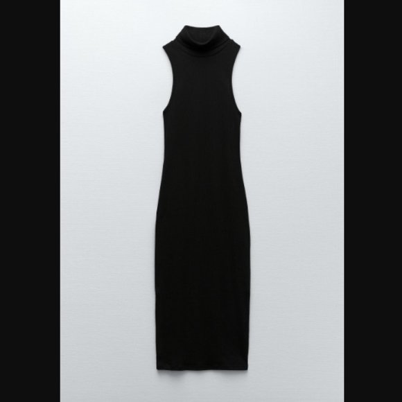 Zara High Collar Rib Dress Black Size Small NWT - Picture 8 of 10